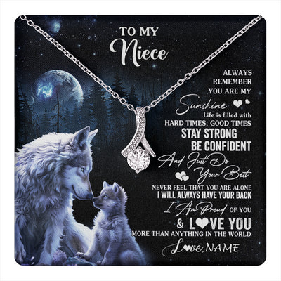 Alluring Beauty Necklace 14K White Gold Finish | 1 | Personalized To My Niece Wolf Necklace From Aunt Uncle Auntie Always Remember Niece Birthday Graduation Christmas Customized Gift Box Message Card | teecentury