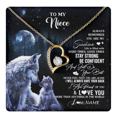 Forever Love Necklace 18K Yellow Gold Finish | 1 | Personalized To My Niece Wolf Necklace From Aunt Uncle Auntie Always Remember Niece Birthday Graduation Christmas Customized Gift Box Message Card | teecentury