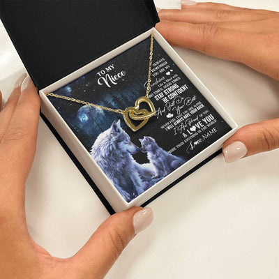 Interlocking Hearts Necklace 18K Yellow Gold Finish | 2 | Personalized To My Niece Wolf Necklace From Aunt Uncle Auntie Always Remember Niece Birthday Graduation Christmas Customized Gift Box Message Card | teecentury