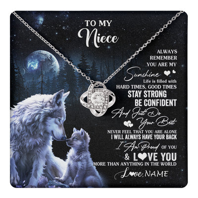 Love Knot Necklace 14K White Gold Finish | 1 | Personalized To My Niece Wolf Necklace From Aunt Uncle Auntie Always Remember Niece Birthday Graduation Christmas Customized Gift Box Message Card | teecentury