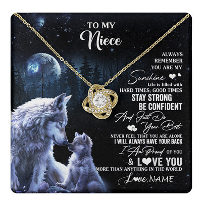 Love Knot Necklace 18K Yellow Gold Finish | 1 | Personalized To My Niece Wolf Necklace From Aunt Uncle Auntie Always Remember Niece Birthday Graduation Christmas Customized Gift Box Message Card | teecentury
