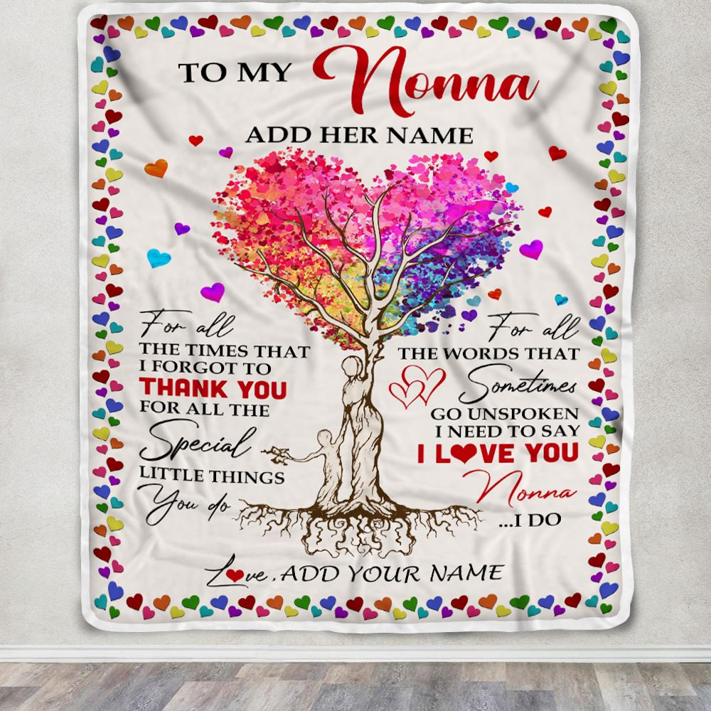 Personalized To My Nonna Blanket From Grandkids Grandson Colorful Tree Thank You For All Nonna Birthday Gifts Mothers Day Christmas Customized Fleece Blanket | teecentury