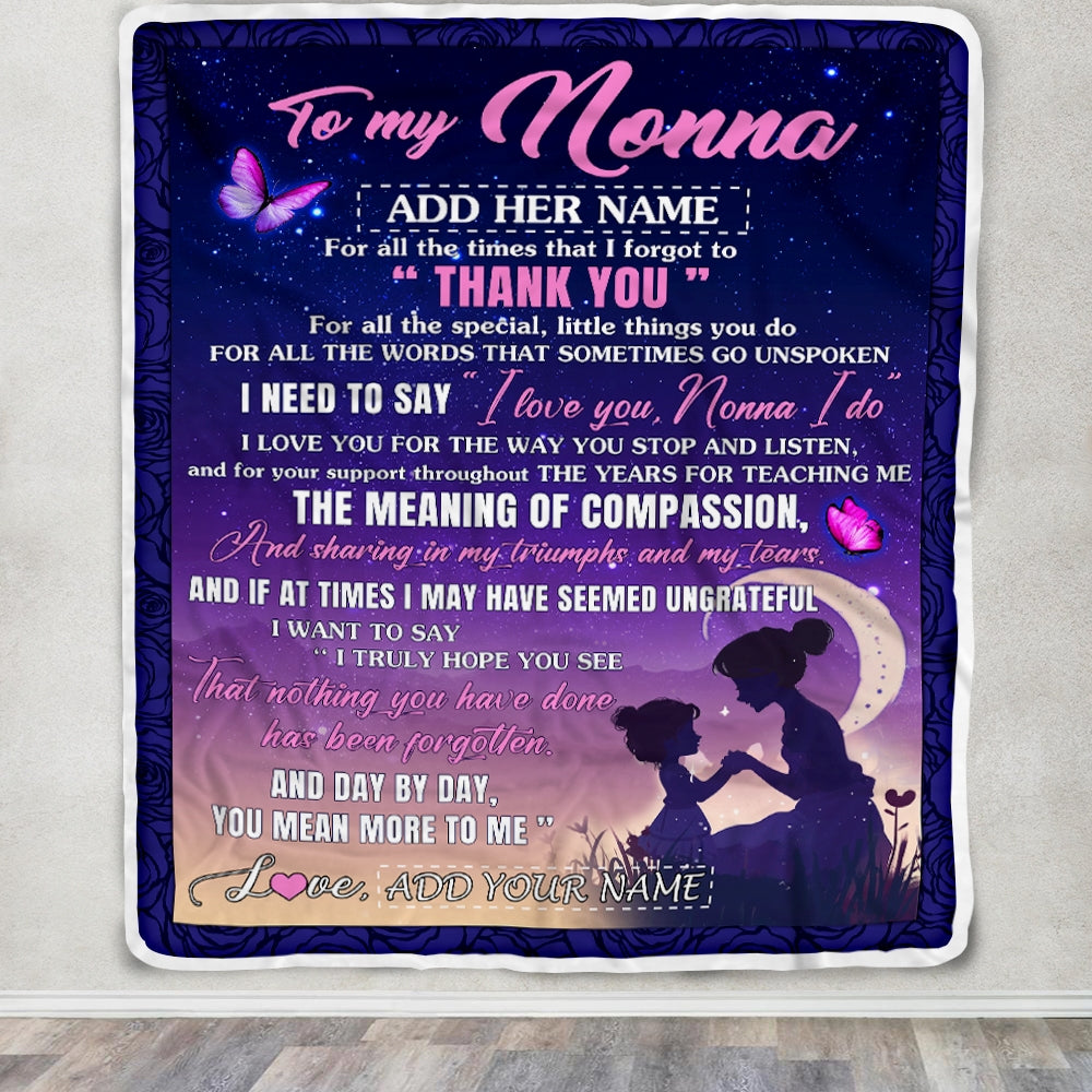 Personalized To My Nonna Blanket From Grandkids Grandson Night Sky Thank You Love You Nonna Birthday Gifts Mothers Day Christmas Customized Fleece Blanket | teecentury