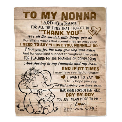 Personalized To My Nonna Gift Blanket From Granddaughter Grandson Elephant Thank You Best Nonna Birthday Gifts Mothers Day Christmas Custom Name Fleece Blanket | teecentury