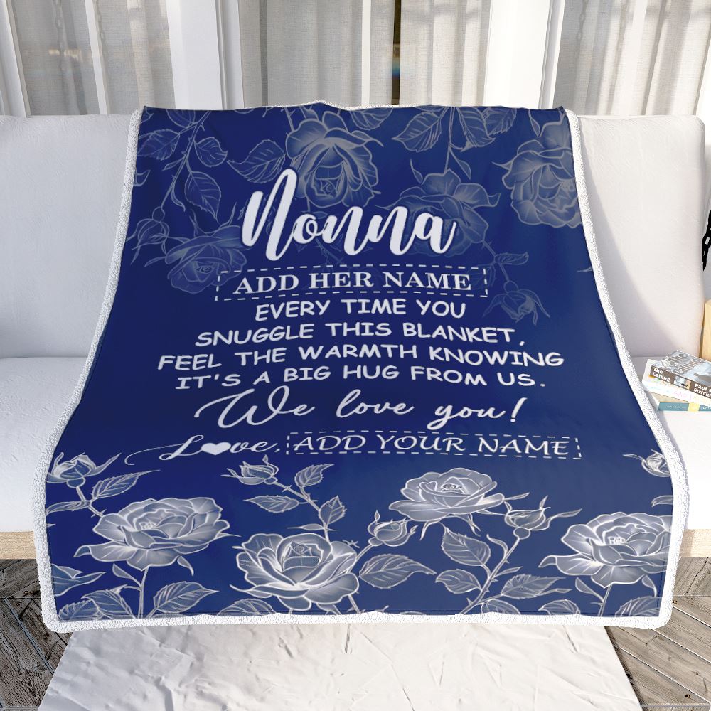 Personalized To My Nonna Gifts Blanket From Granddaughter Grandson Blue Flower Love You Birthday Gifts For Nonna Mothers Day Christmas Nonna Fleece Blanket | teecentury