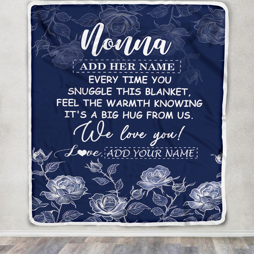 Personalized To My Nonna Gifts Blanket From Granddaughter Grandson Blue Flower Love You Birthday Gifts For Nonna Mothers Day Christmas Nonna Fleece Blanket | teecentury