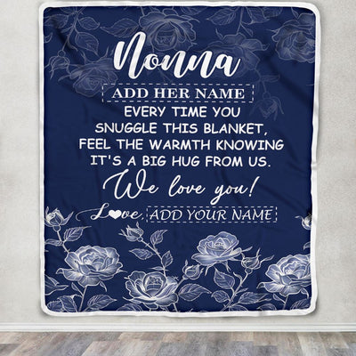Personalized To My Nonna Gifts Blanket From Granddaughter Grandson Blue Flower Love You Birthday Gifts For Nonna Mothers Day Christmas Nonna Fleece Blanket | teecentury