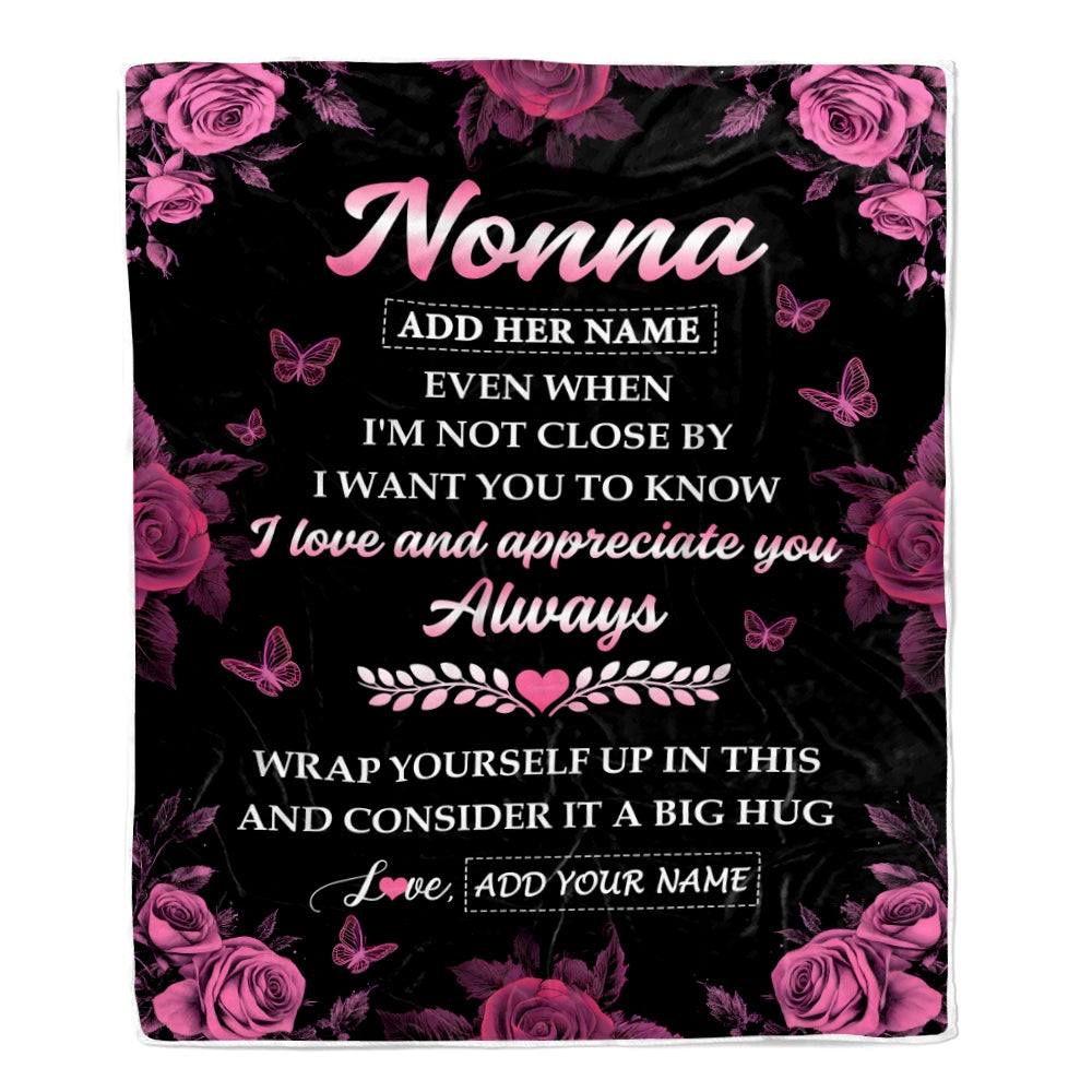 Personalized To My Nonna Gifts From Granddaughter Grandson Blanket Rose Floral It A Big Hug Birthday Gift Idea For Nonna Gifts Christmas Custom Fleece Blanket | teecentury