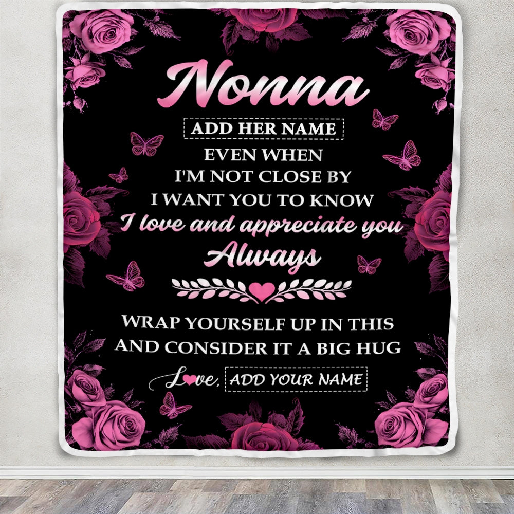 Personalized To My Nonna Gifts From Granddaughter Grandson Blanket Rose Floral It A Big Hug Birthday Gift Idea For Nonna Gifts Christmas Custom Fleece Blanket | teecentury