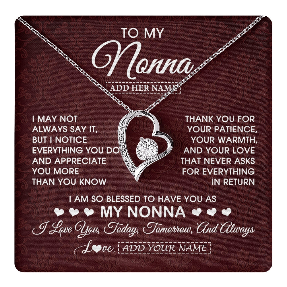Forever Love Necklace 14K White Gold Finish | 1 | Personalized To My Nonna Gifts From Granddaughter Necklace Meaningful Jewelry Pendant Gifts For Nonna Mothers Day Birthday Christmas Gift Box Message Card | https://teecentury.