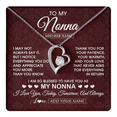 Forever Love Necklace 14K White Gold Finish | 1 | Personalized To My Nonna Gifts From Granddaughter Necklace Meaningful Jewelry Pendant Gifts For Nonna Mothers Day Birthday Christmas Gift Box Message Card | https://teecentury.
