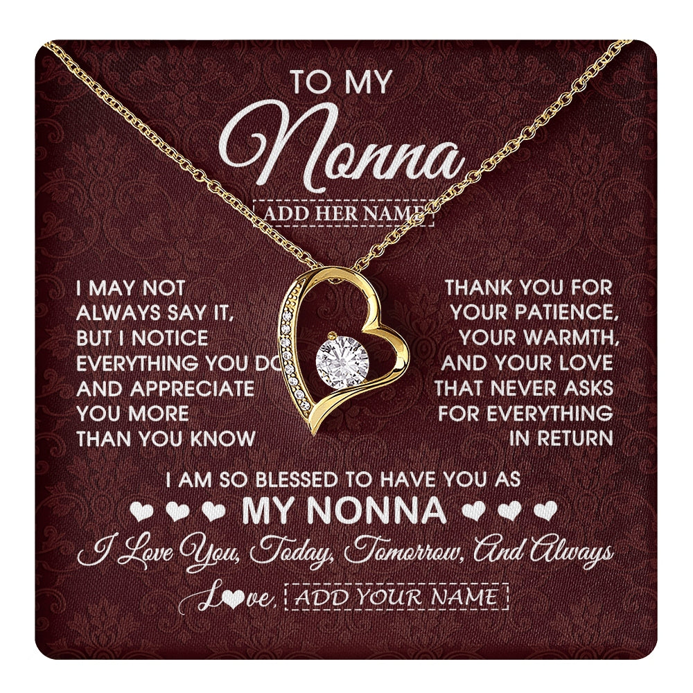 Forever Love Necklace 18K Yellow Gold Finish | 1 | Personalized To My Nonna Gifts From Granddaughter Necklace Meaningful Jewelry Pendant Gifts For Nonna Mothers Day Birthday Christmas Gift Box Message Card | https://teecentury.