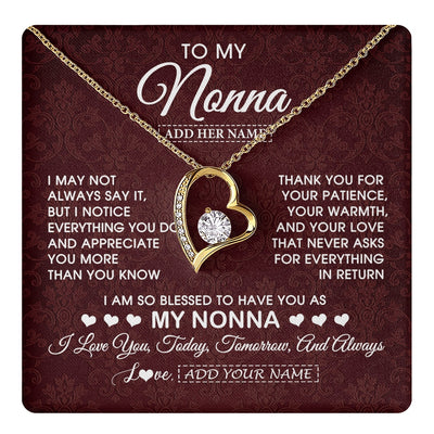 Forever Love Necklace 18K Yellow Gold Finish | 1 | Personalized To My Nonna Gifts From Granddaughter Necklace Meaningful Jewelry Pendant Gifts For Nonna Mothers Day Birthday Christmas Gift Box Message Card | https://teecentury.