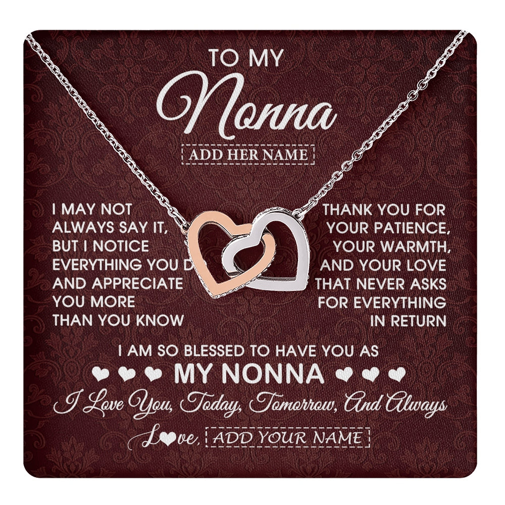 Interlocking Hearts Necklace Stainless Steel & Rose Gold Finish | 1 | Personalized To My Nonna Gifts From Granddaughter Necklace Meaningful Jewelry Pendant Gifts For Nonna Mothers Day Birthday Christmas Gift Box Message Card | https://teecentury.