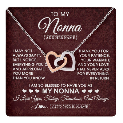 Interlocking Hearts Necklace Stainless Steel & Rose Gold Finish | 1 | Personalized To My Nonna Gifts From Granddaughter Necklace Meaningful Jewelry Pendant Gifts For Nonna Mothers Day Birthday Christmas Gift Box Message Card | https://teecentury.