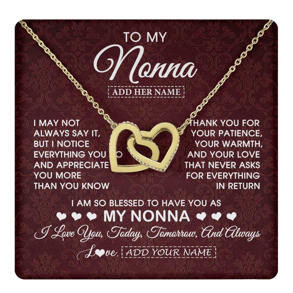 Interlocking Hearts Necklace 18K Yellow Gold Finish | 1 | Personalized To My Nonna Gifts From Granddaughter Necklace Meaningful Jewelry Pendant Gifts For Nonna Mothers Day Birthday Christmas Gift Box Message Card | https://teecentury.
