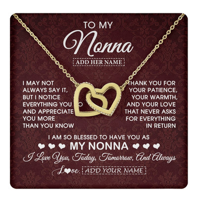 Interlocking Hearts Necklace 18K Yellow Gold Finish | 1 | Personalized To My Nonna Gifts From Granddaughter Necklace Meaningful Jewelry Pendant Gifts For Nonna Mothers Day Birthday Christmas Gift Box Message Card | https://teecentury.
