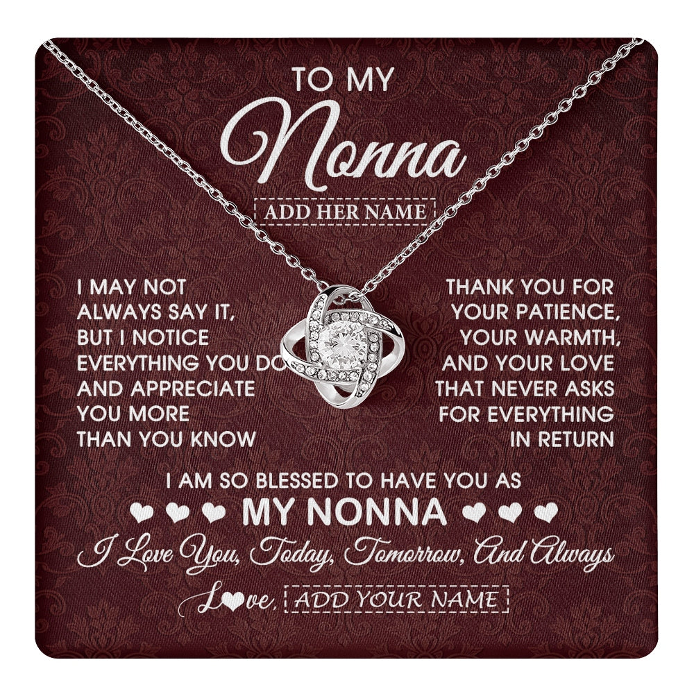 Love Knot Necklace 14K White Gold Finish | 1 | Personalized To My Nonna Gifts From Granddaughter Necklace Meaningful Jewelry Pendant Gifts For Nonna Mothers Day Birthday Christmas Gift Box Message Card | https://teecentury.