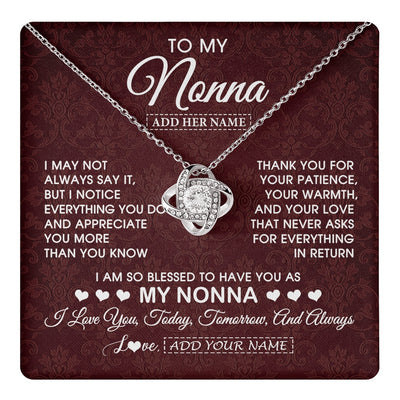 Love Knot Necklace 14K White Gold Finish | 1 | Personalized To My Nonna Gifts From Granddaughter Necklace Meaningful Jewelry Pendant Gifts For Nonna Mothers Day Birthday Christmas Gift Box Message Card | https://teecentury.