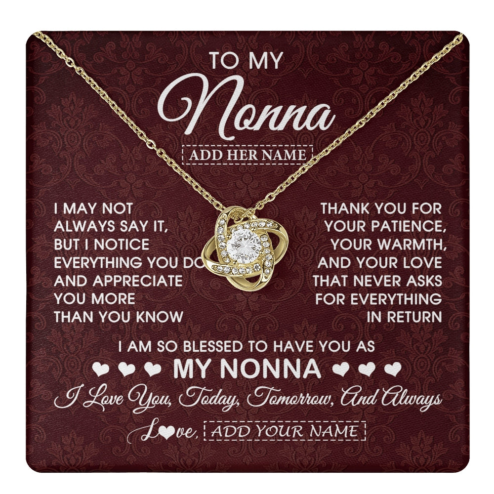 Love Knot Necklace 18K Yellow Gold Finish | 1 | Personalized To My Nonna Gifts From Granddaughter Necklace Meaningful Jewelry Pendant Gifts For Nonna Mothers Day Birthday Christmas Gift Box Message Card | https://teecentury.