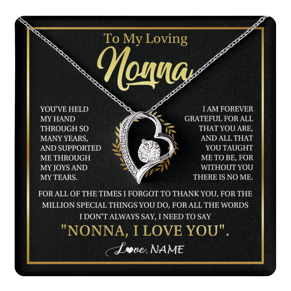Forever Love Necklace 14K White Gold Finish | 1 | Personalized To My Nonna Gifts Necklace From Granddaughter Grandson Grateful Thank You Nonna Birthday Mothers Day Christmas Customized Gift Box Message Card | teecentury