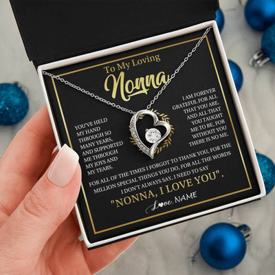 Forever Love Necklace 14K White Gold Finish | 2 | Personalized To My Nonna Gifts Necklace From Granddaughter Grandson Grateful Thank You Nonna Birthday Mothers Day Christmas Customized Gift Box Message Card | teecentury