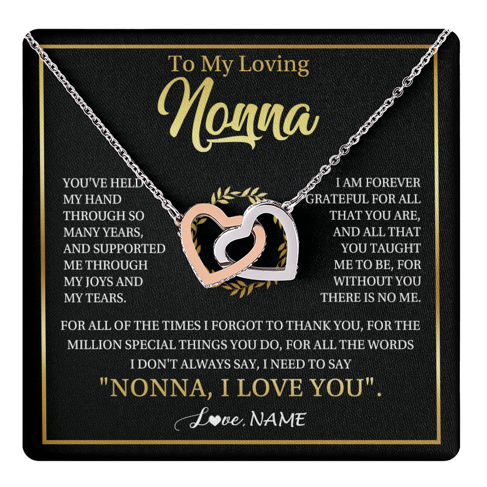 Interlocking Hearts Necklace Stainless Steel & Rose Gold Finish | 1 | Personalized To My Nonna Gifts Necklace From Granddaughter Grandson Grateful Thank You Nonna Birthday Mothers Day Christmas Customized Gift Box Message Card | teecentury