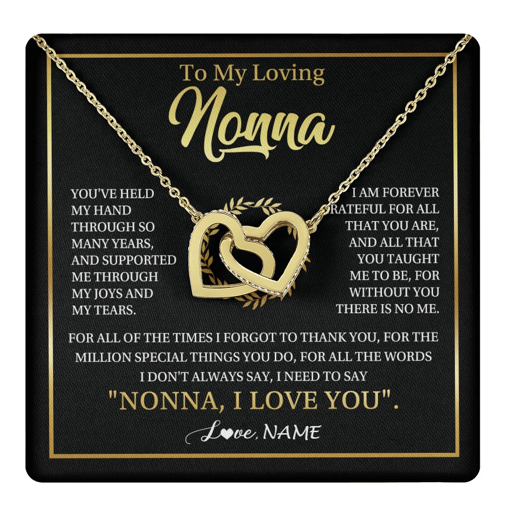 Interlocking Hearts Necklace 18K Yellow Gold Finish | 1 | Personalized To My Nonna Gifts Necklace From Granddaughter Grandson Grateful Thank You Nonna Birthday Mothers Day Christmas Customized Gift Box Message Card | teecentury