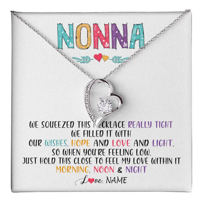 Forever Love Necklace 14K White Gold Finish | 1 | Personalized To My Nonna Necklace From Grandkids Granddaughter We Squeezed This Necklace Nonna Birthday Mothers Day Jewelry Customized Gift Box Message Card | teecentury