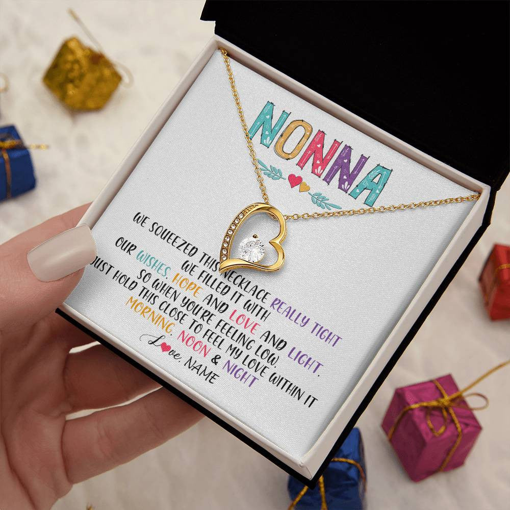 Forever Love Necklace 18K Yellow Gold Finish | 2 | Personalized To My Nonna Necklace From Grandkids Granddaughter We Squeezed This Necklace Nonna Birthday Mothers Day Jewelry Customized Gift Box Message Card | teecentury