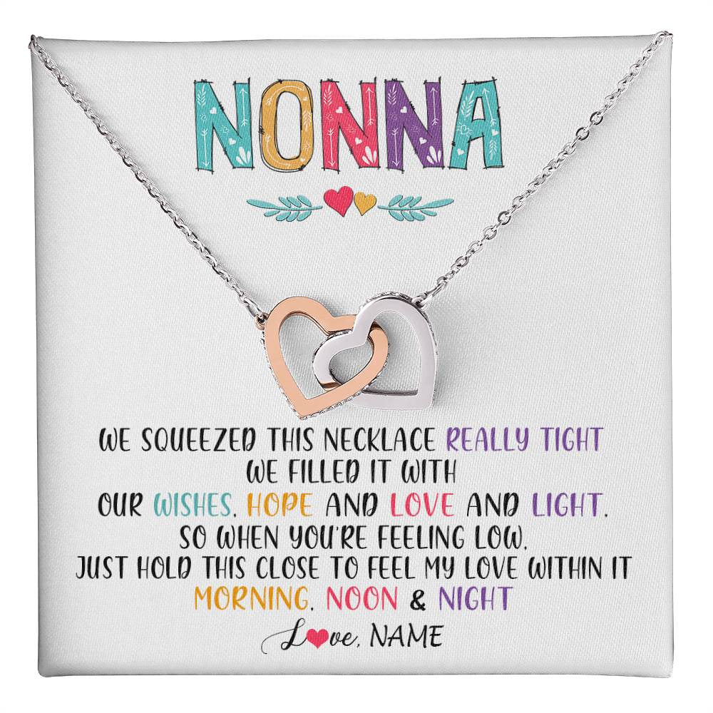 Interlocking Hearts Necklace Stainless Steel & Rose Gold Finish | 1 | Personalized To My Nonna Necklace From Grandkids Granddaughter We Squeezed This Necklace Nonna Birthday Mothers Day Jewelry Customized Gift Box Message Card | teecentury
