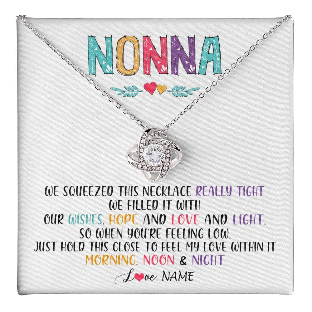 Love Knot Necklace 14K White Gold Finish | 1 | Personalized To My Nonna Necklace From Grandkids Granddaughter We Squeezed This Necklace Nonna Birthday Mothers Day Jewelry Customized Gift Box Message Card | teecentury