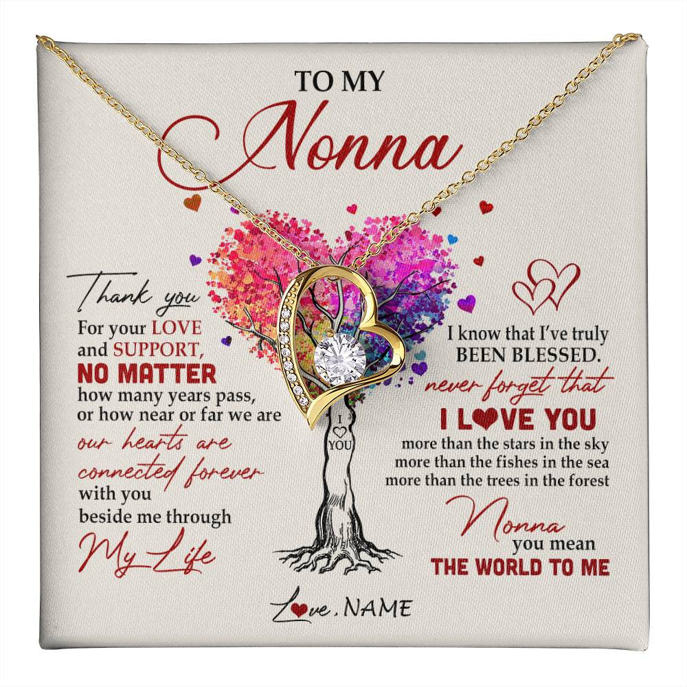Forever Love Necklace 18K Yellow Gold Finish | 1 | Personalized To My Nonna Necklace From Grandkids Never Forget That I Love You You Mean The World Nonna Birthday Mothers Day Jewelry Customized Gift Box Message Card | teecentury