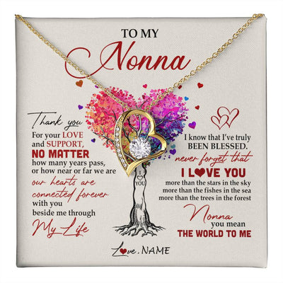 Forever Love Necklace 18K Yellow Gold Finish | 1 | Personalized To My Nonna Necklace From Grandkids Never Forget That I Love You You Mean The World Nonna Birthday Mothers Day Jewelry Customized Gift Box Message Card | teecentury