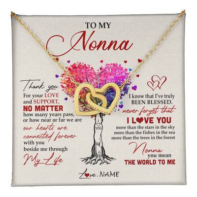 Interlocking Hearts Necklace 18K Yellow Gold Finish | 1 | Personalized To My Nonna Necklace From Grandkids Never Forget That I Love You You Mean The World Nonna Birthday Mothers Day Jewelry Customized Gift Box Message Card | teecentury