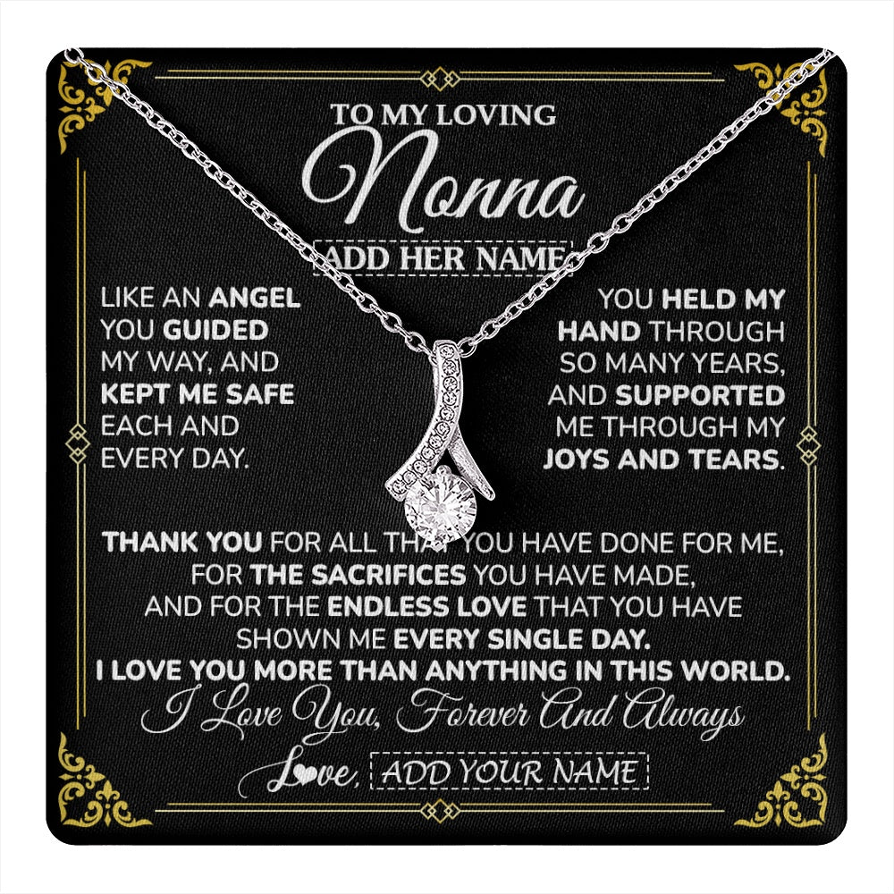 Alluring Beauty Necklace 14K White Gold Finish | 1 | Personalized To My Nonna Necklace Gifts Meaningful Gift To Nonna From Granddaughter Without You There Is No Me Mothers Day Birthday Gift Box Message Card | https://teecentury.