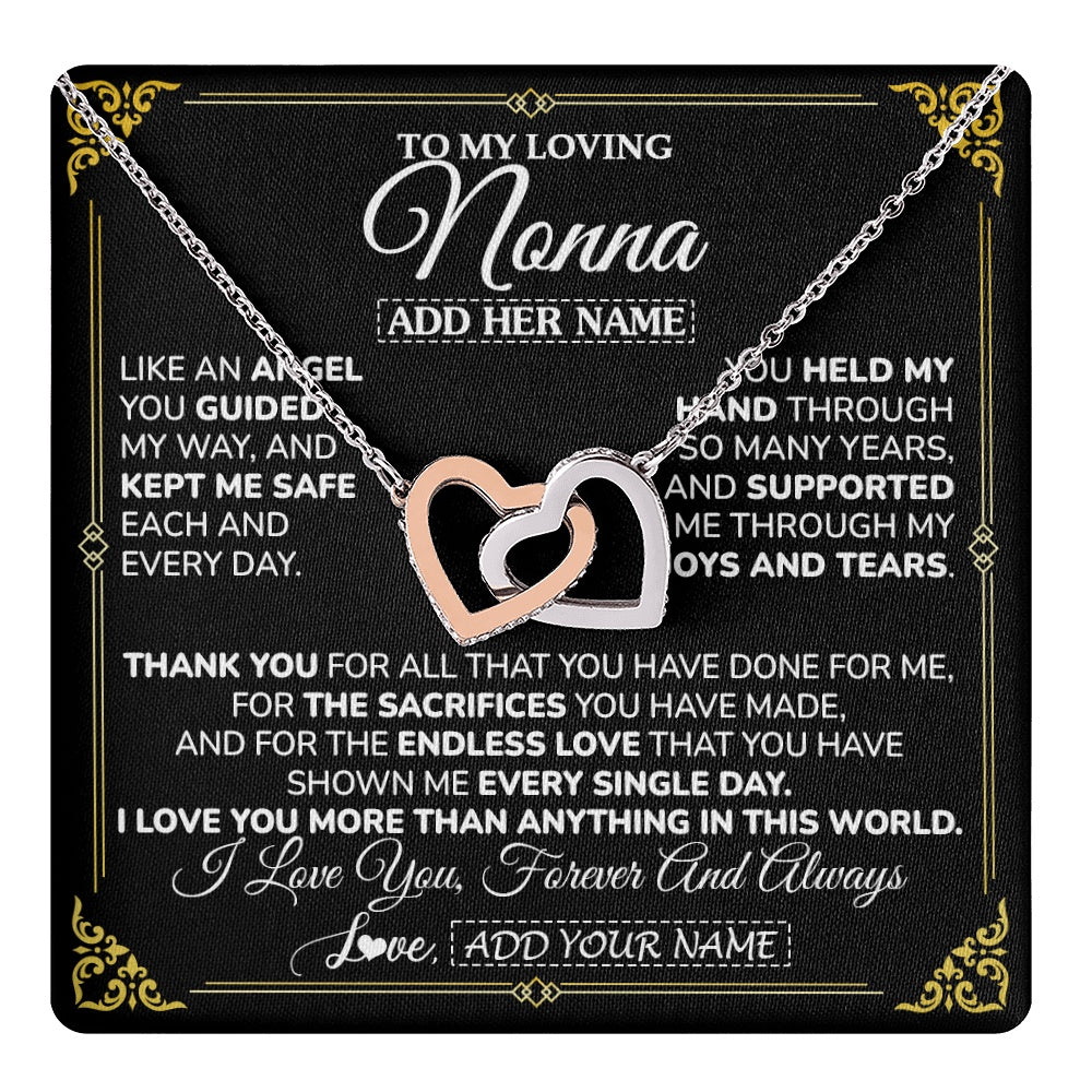 Interlocking Hearts Necklace Stainless Steel & Rose Gold Finish | 1 | Personalized To My Nonna Necklace Gifts Meaningful Gift To Nonna From Granddaughter Without You There Is No Me Mothers Day Birthday Gift Box Message Card | https://teecentury.