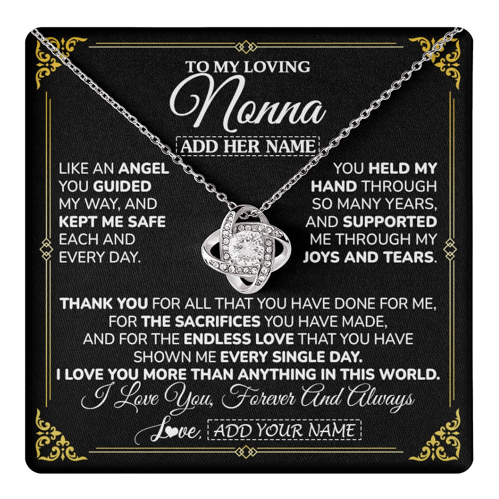 Love Knot Necklace 14K White Gold Finish | 1 | Personalized To My Nonna Necklace Gifts Meaningful Gift To Nonna From Granddaughter Without You There Is No Me Mothers Day Birthday Gift Box Message Card | https://teecentury.
