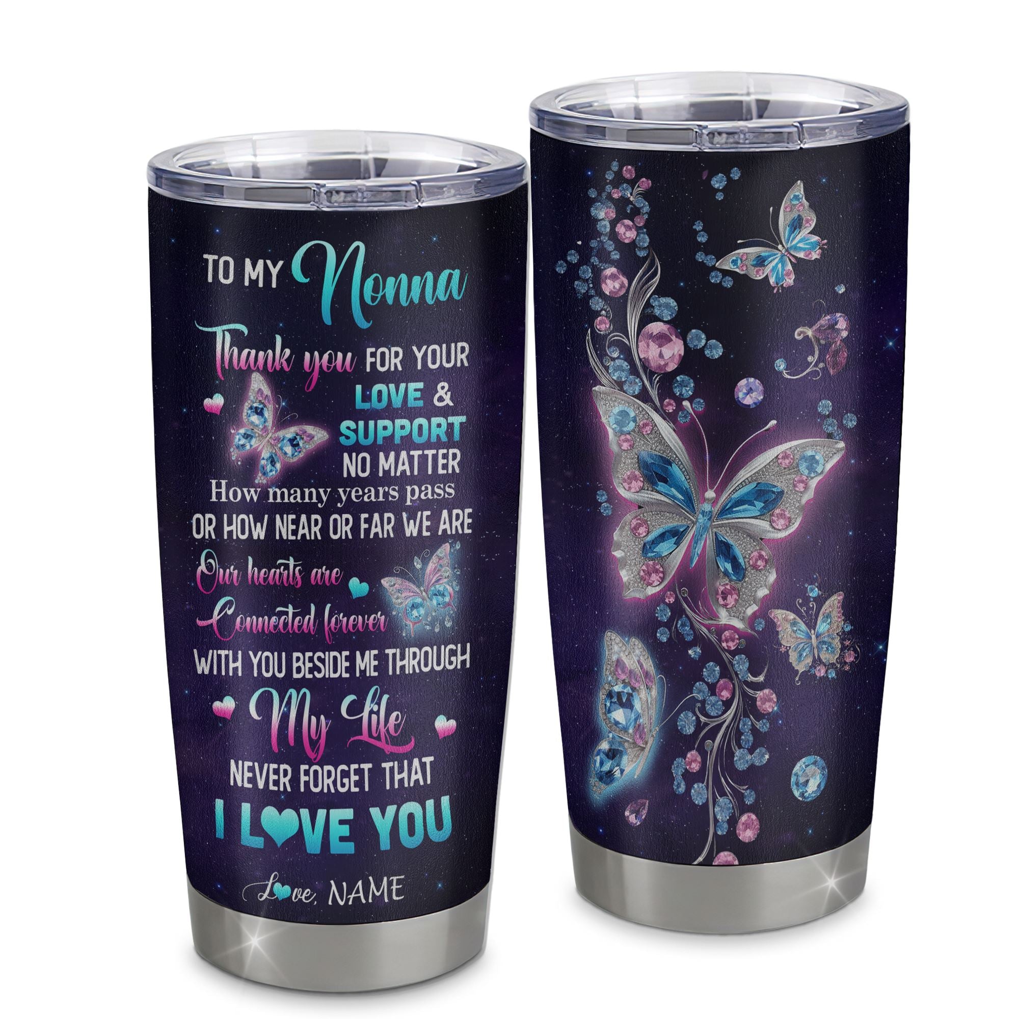 Personalized To My Nonna Tumbler From Grandkids Granddaughter Butterfly Thank You For Your Love Nonna Gift Birthday Mothers Day Christmas Custom Travel Mug | teecentury