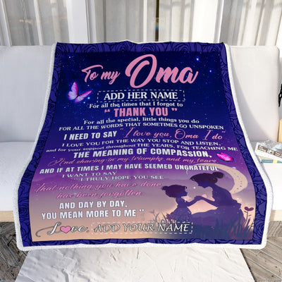 Personalized To My Oma Blanket From Grandkids Granddaughter Night Sky Thank You Love You Oma Birthday Gifts Mothers Day Christmas Customized Fleece Blanket | teecentury