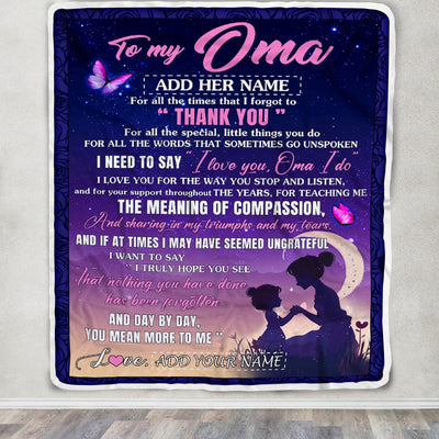 Personalized To My Oma Blanket From Grandkids Granddaughter Night Sky Thank You Love You Oma Birthday Gifts Mothers Day Christmas Customized Fleece Blanket | teecentury