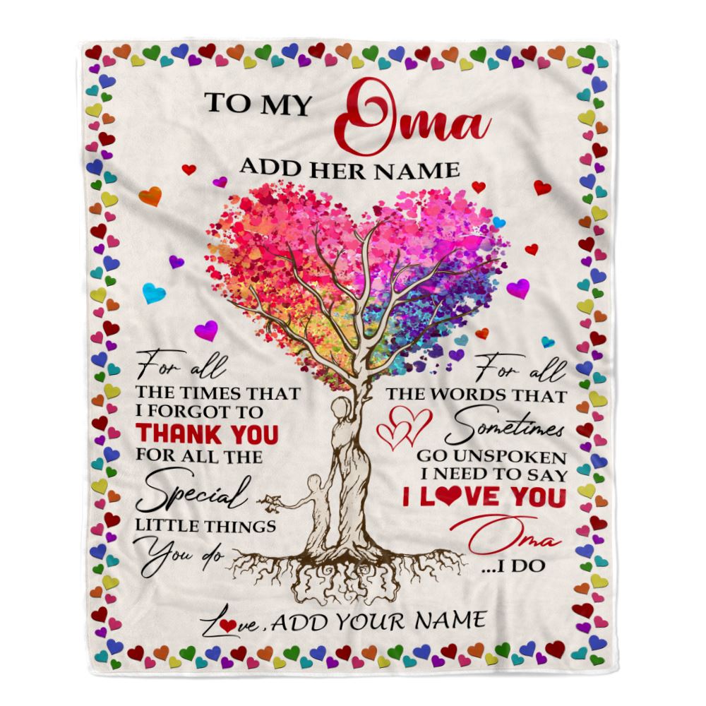 Personalized To My Oma Blanket From Grandkids Grandson Colorful Tree Thank You For All Oma Birthday Gifts Mothers Day Christmas Customized Fleece Throw Blanket | teecentury