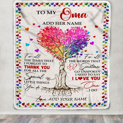 Personalized To My Oma Blanket From Grandkids Grandson Colorful Tree Thank You For All Oma Birthday Gifts Mothers Day Christmas Customized Fleece Throw Blanket | teecentury