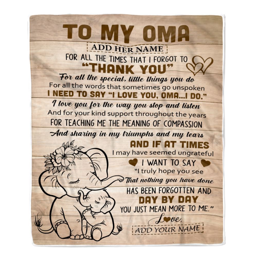 Personalized To My Oma Gift Blanket From Granddaughter Grandson Elephant Thank You Best Oma Birthday Gifts Mothers Day Christmas Custom Name Fleece Blanket | teecentury