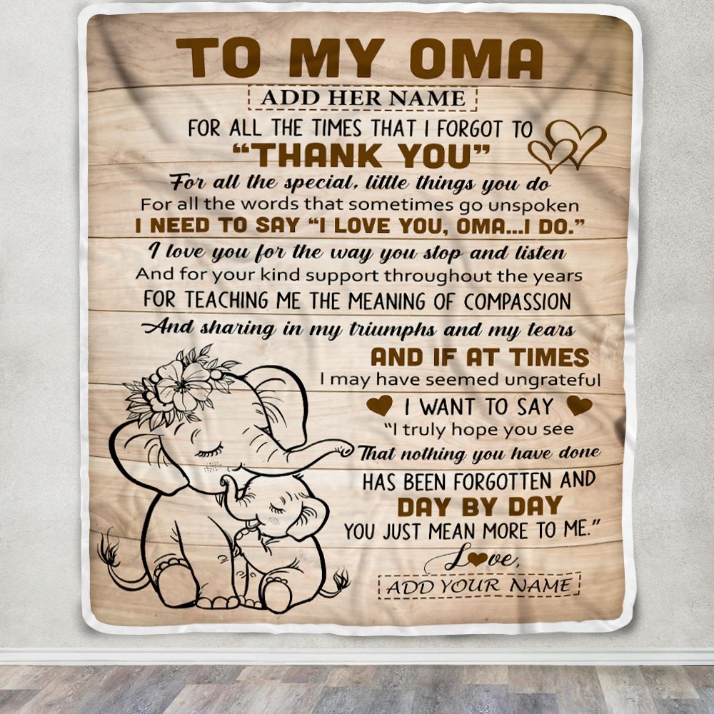 Personalized To My Oma Gift Blanket From Granddaughter Grandson Elephant Thank You Best Oma Birthday Gifts Mothers Day Christmas Custom Name Fleece Blanket | teecentury