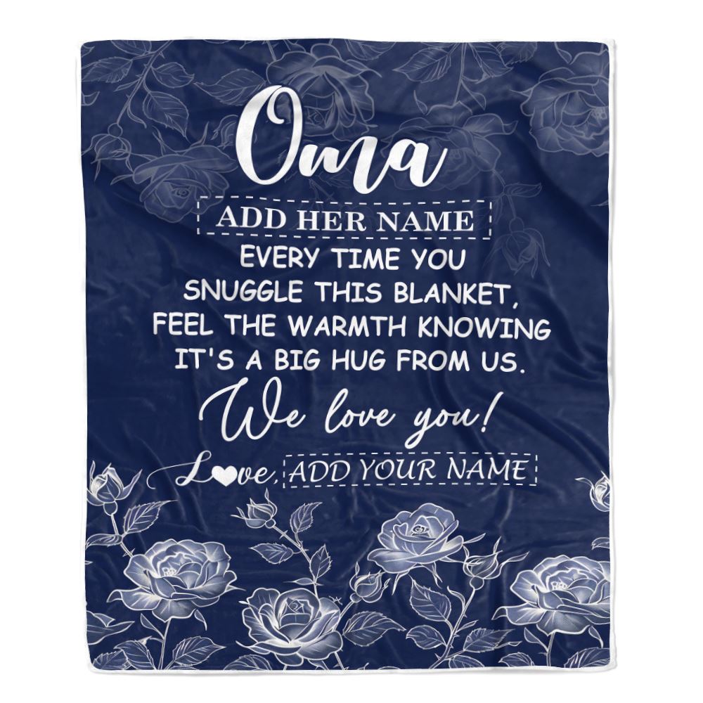Personalized To My Oma Gifts Blanket From Granddaughter Grandson Blue Flower Love You Birthday Gifts For Oma Mothers Day Christmas Oma Fleece Throw Blanket | teecentury