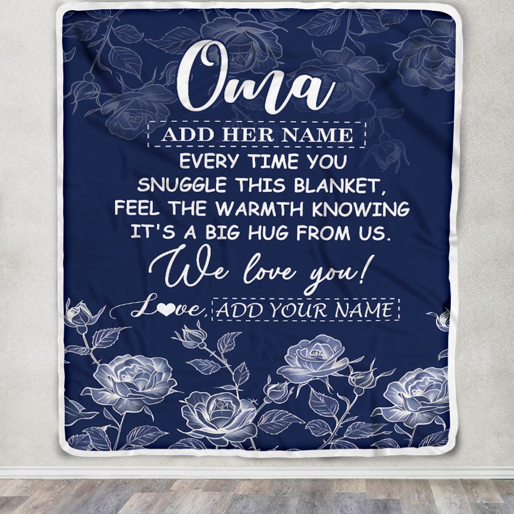 Personalized To My Oma Gifts Blanket From Granddaughter Grandson Blue Flower Love You Birthday Gifts For Oma Mothers Day Christmas Oma Fleece Throw Blanket | teecentury