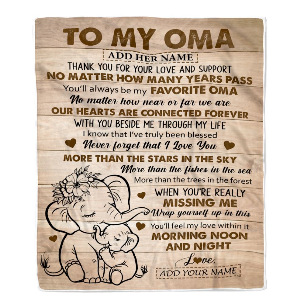 Personalized To My Oma Gifts Blanket From Granddaughter Grandson Elephant My Favorite Oma Birthday Gifts Mothers Day Christmas Custom Name Fleece Blanket | teecentury