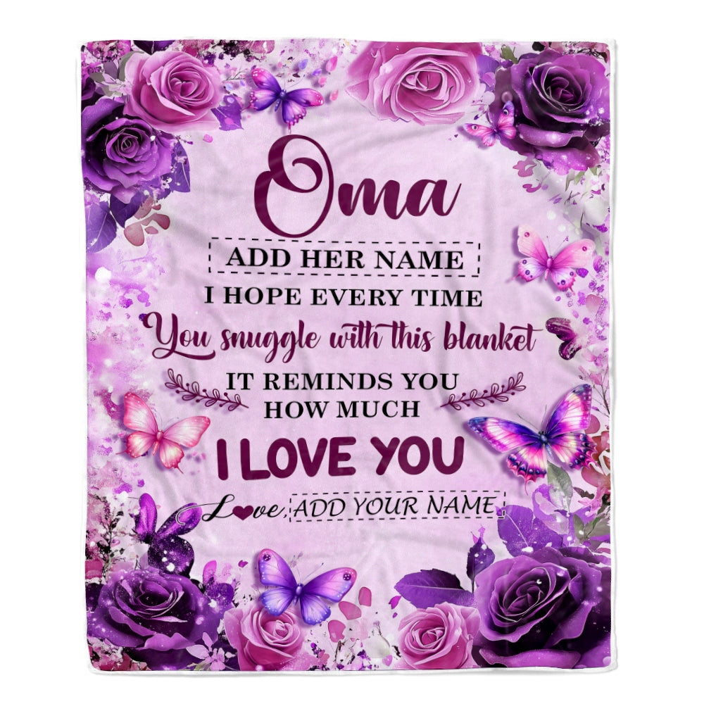 Personalized To My Oma Gifts Blanket From Granddaughter Grandson Purple Floral Birthday Gifts For Oma Mothers Day Thanksgiving Christmas Custom Fleece Blanket | teecentury