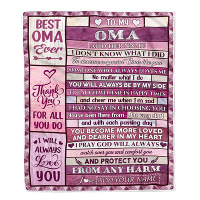 Personalized To My Oma Gifts Blanket From Granddaughter Grandson Wood Thank You For All Gifts For Oma Mothers Day Birthday Christmas Fleece Throw Blanket | teecentury